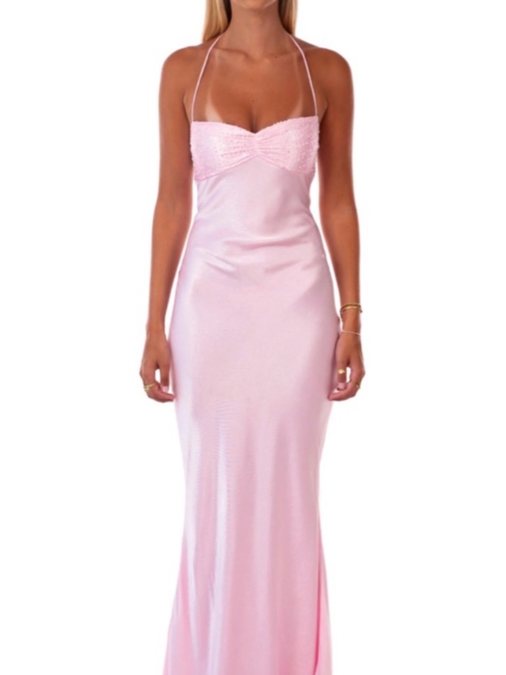 Strapless Light Pink Satin Evening Dress